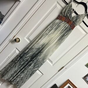Chic Gray Maxi Dress with Patterned Waist